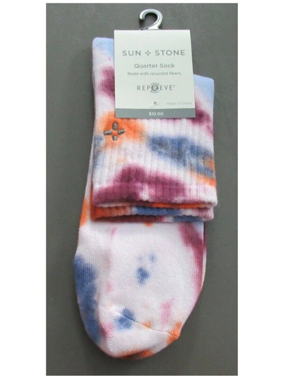 Sun + Stone Men's 1-Pair Half Calf Quarter Socks, Tie Dye Multi, Shoe Size 7-12